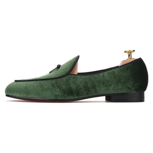 Piergitar-zapatos de terciopelo con lazo de cuero para hombre, mocasines hechos a mano, de talla grande, color verde