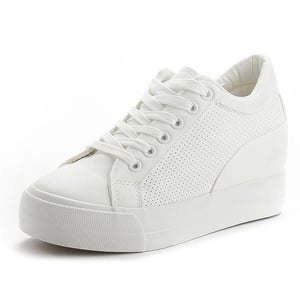 2022 Breathable Women Increased Platform Shoes Leather Leisure Casual Footwear White Vulcanize Shoes