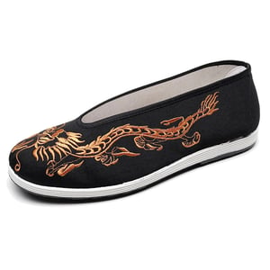 Retro Chinese Style Yellow Black Dragon Round Mouth Cloth Shoes Summer Fashion Comfortable Show Party Shoe