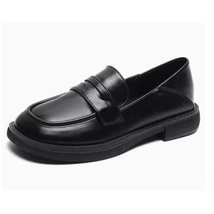 Black lace-up British style leather shoes large size women's shoes