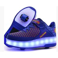 Detachable dual-wheel LED charging running shoes with wheels and luminous shoes